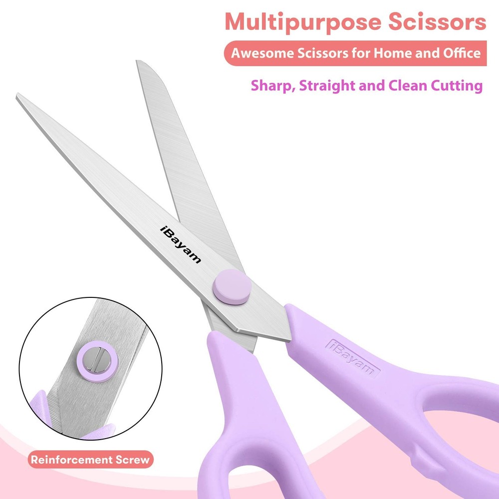Scissors, 8" All Purpose Scissors Bulk 3-Pack, Ultra Sharp 2.5mm Thick Blade ...