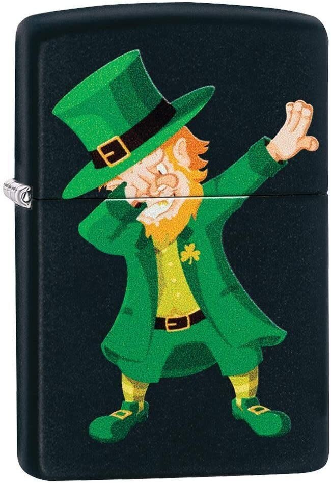 Zippo Dabbing Leprechaun Design Black Matte 49124