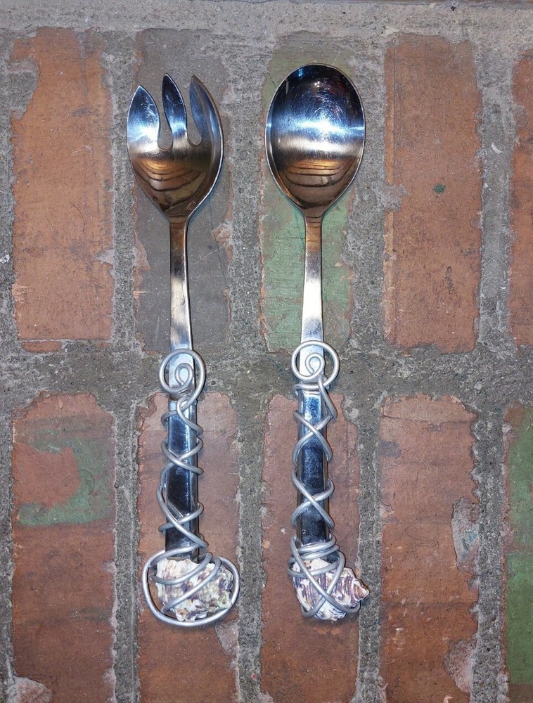 Vintage Capco Stainless Steel seashell  Salad Serving Spoon Fork Set