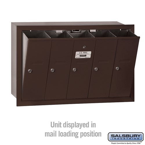 Salsbury Vertical Mailbox - 5 Doors - Bronze - Recessed Mounted - USPS Access