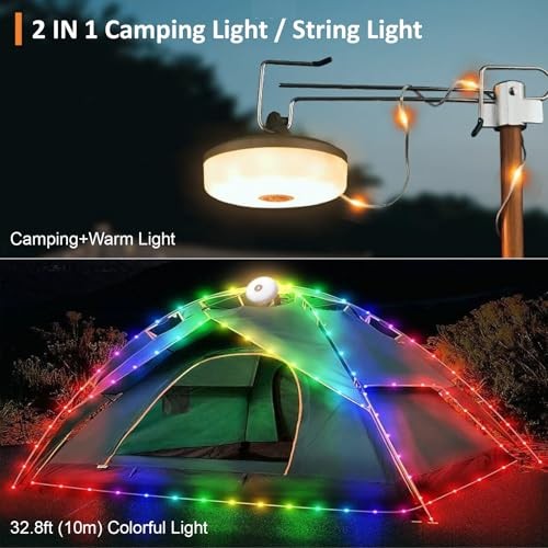 Camping String Lights, 4 in 1 Portable Camping Light Rechargeable, 1 Pack Black