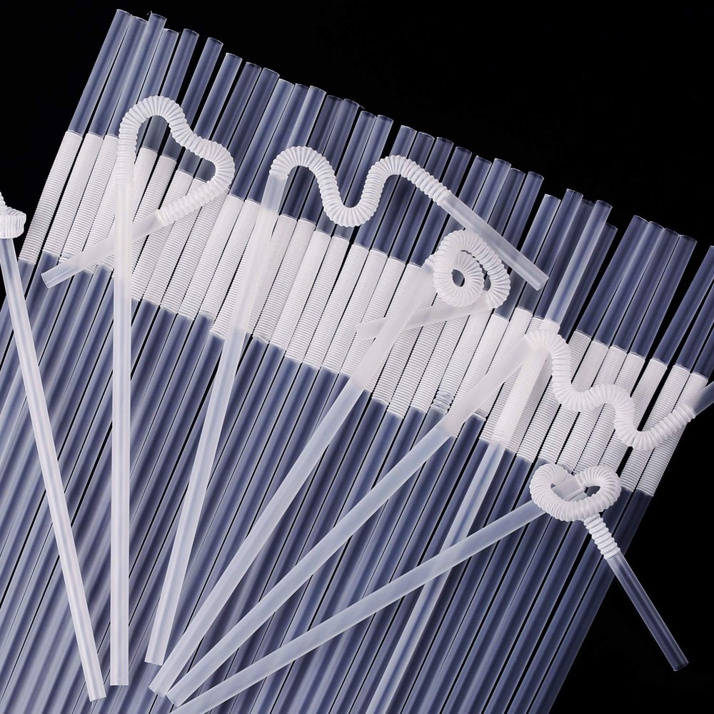 [Individually Wrapped] 100 Pcs Clear Flexible Plastic Straws, Disposable Bend...