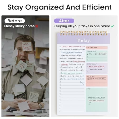 6 Pack To Do List Notepad - 52 Sheets Daily Planner for Work, Home & School, 9.8