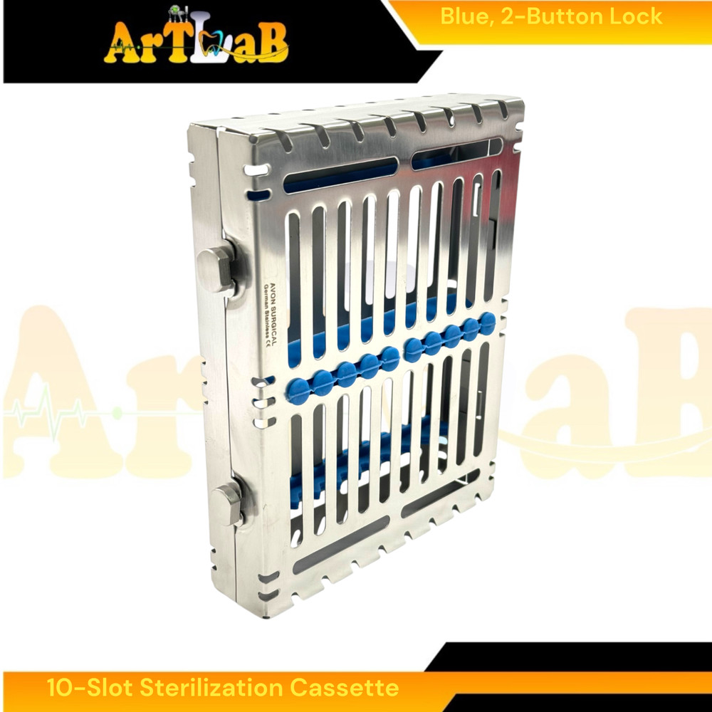 3pk Sterilization Cassettes with 10 Slots, Double-Button, Detachable, German