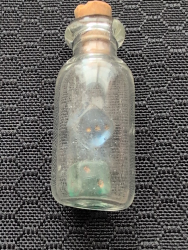 2 Tiny Tiny Bottles With Bird And Dice Inside