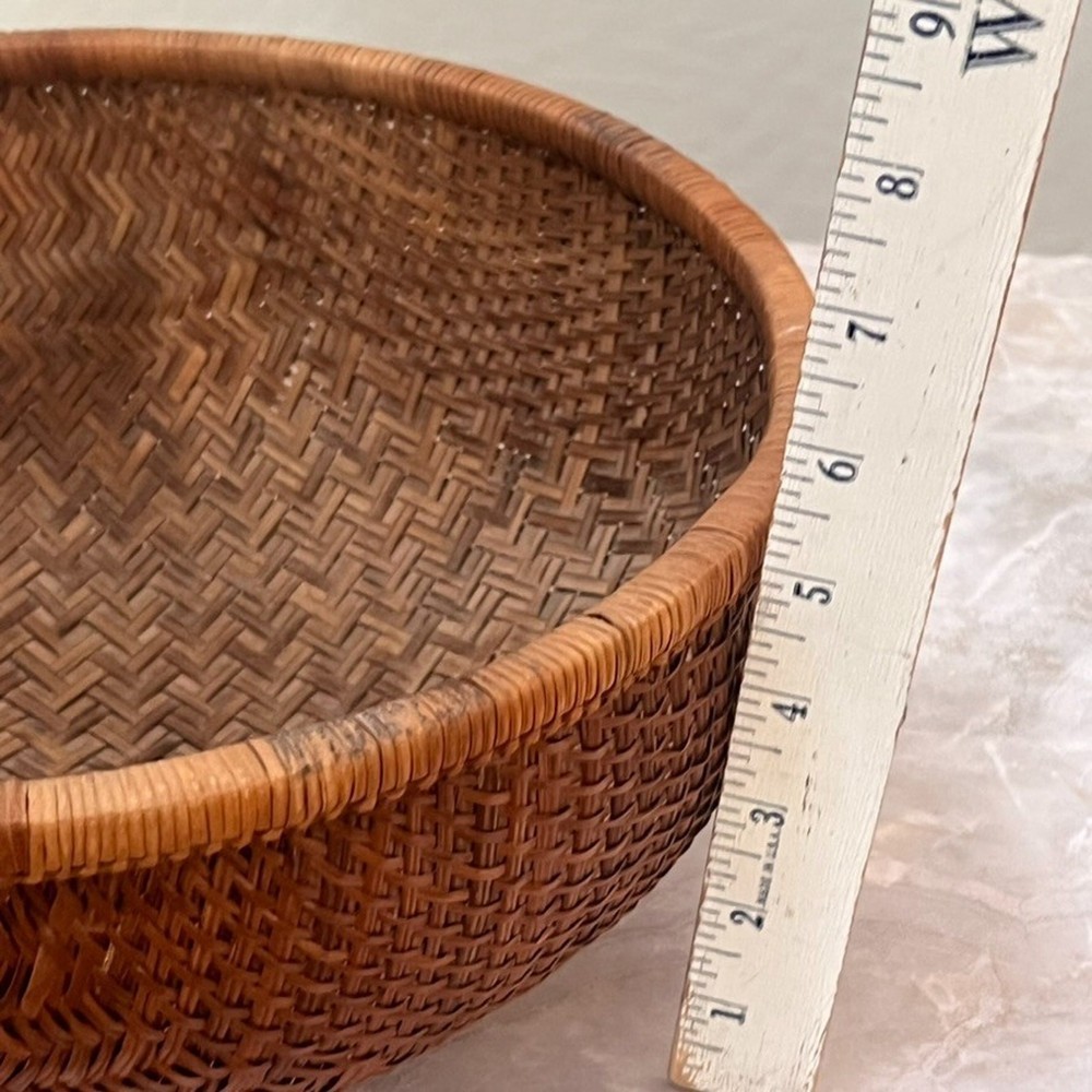 Round Bamboo Wicker Winnowing Vietnamese Basket fruit Bowl 2.5"