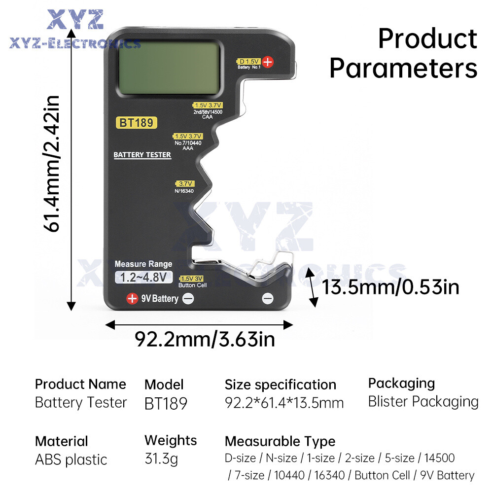 Digital Battery Tester Checker Electricity Indicator Universal AA, AAA 9V Button