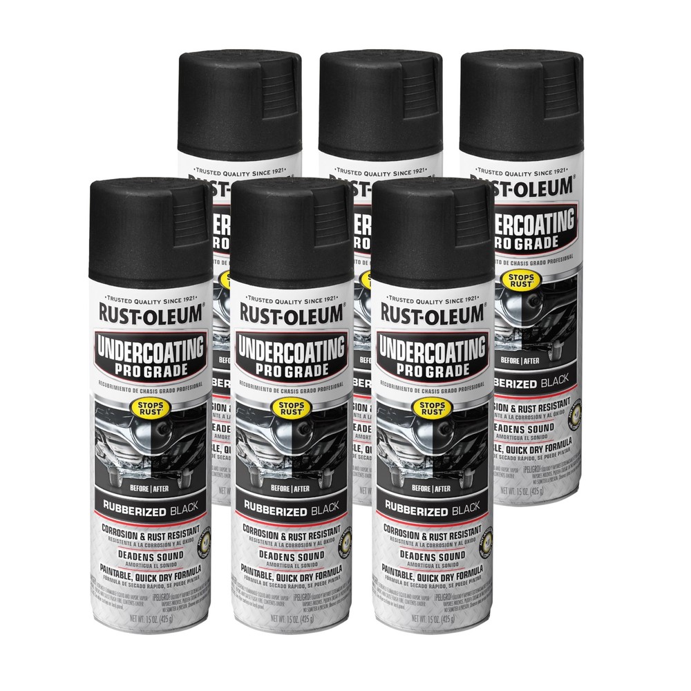 Stops Rust Undercoating Spray Rubberized Black 15oz 6 Pack