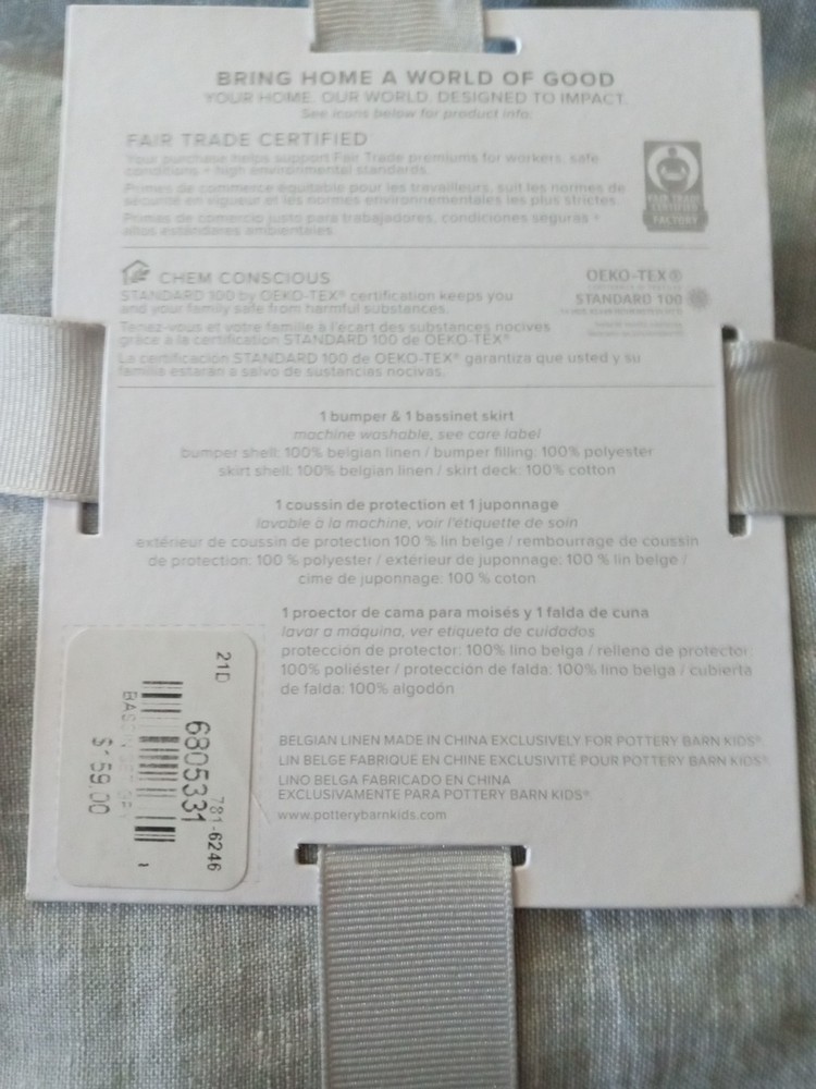Pottery Barn Linen Flax Belgian Bassinet Bedding