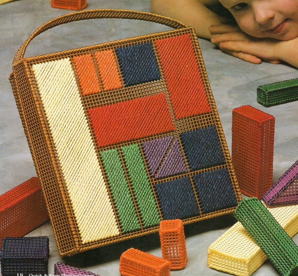 BUILDING BLOCKS & STORAGE CASE TOTE PLASTIC CANVAS PATTERN INSTRUCTIONS