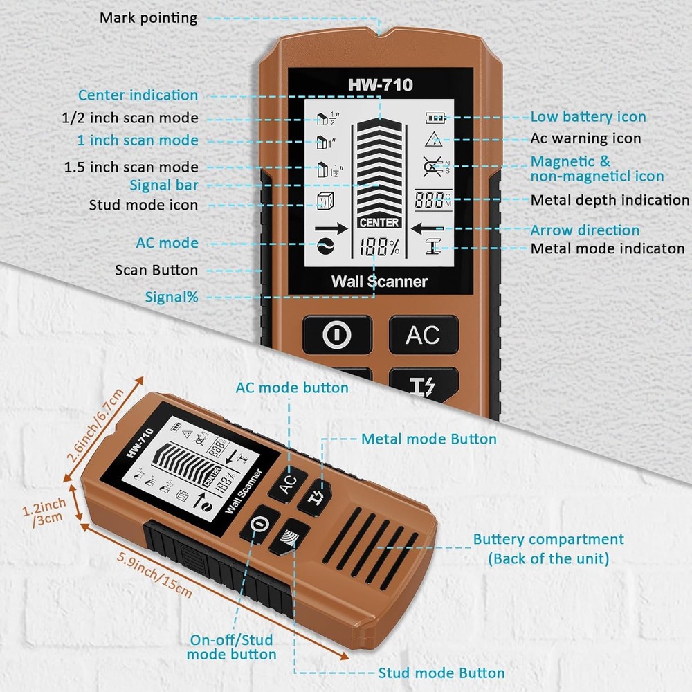 Stud Finder Wall Scanner, 5 in 1 Stud Detector with HD LCD Display, Stud Locator