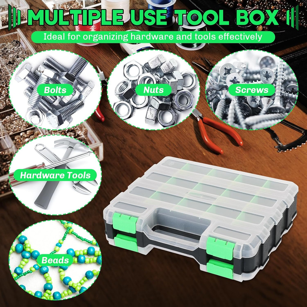 Small Parts Organizer | Storage Case Tools Box 34-Compartments Double Side Orga