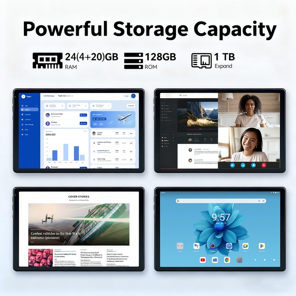 10.1 inch Android 15 Tablet Octa-core Processor 24GB RAM 128GB ROM IPS LCD WIFI