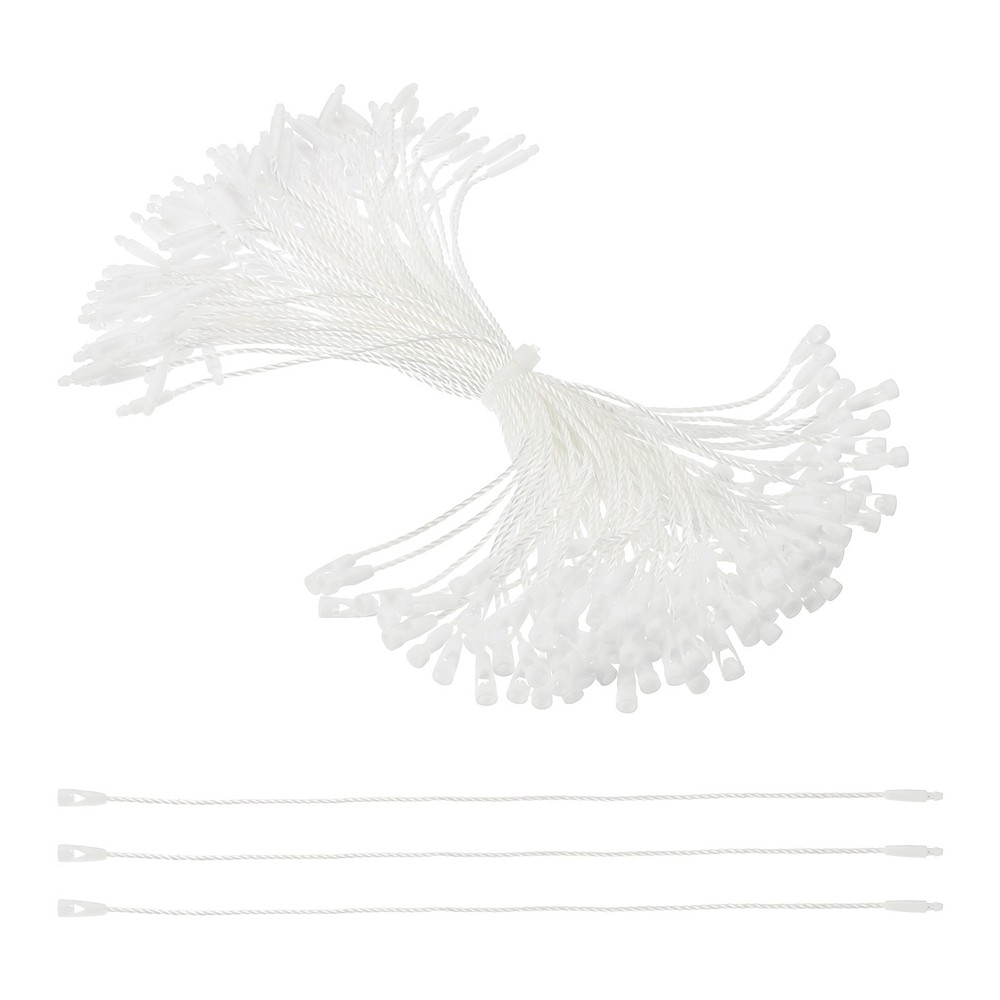 100 Pcs Polyester Hang Tag String, 6 Inch White Snap Lock Pins Loop Price Tag