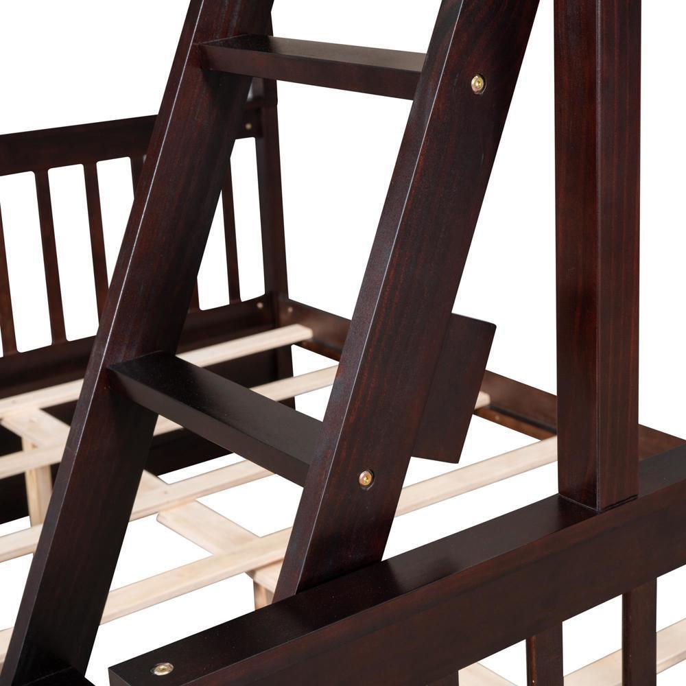 Twin-Over-Full Bunk Bed with Ladders and Two Storage Drawers Espresso