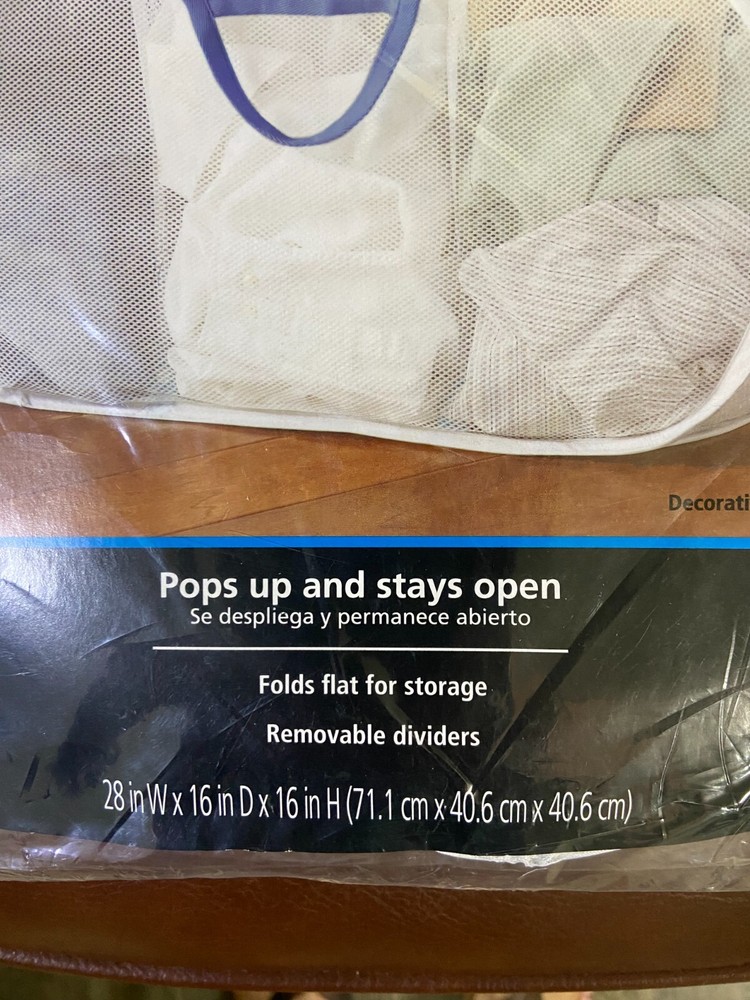 Mainstays White Polyester Mesh Pop-up Triple Sort Laundry Basket