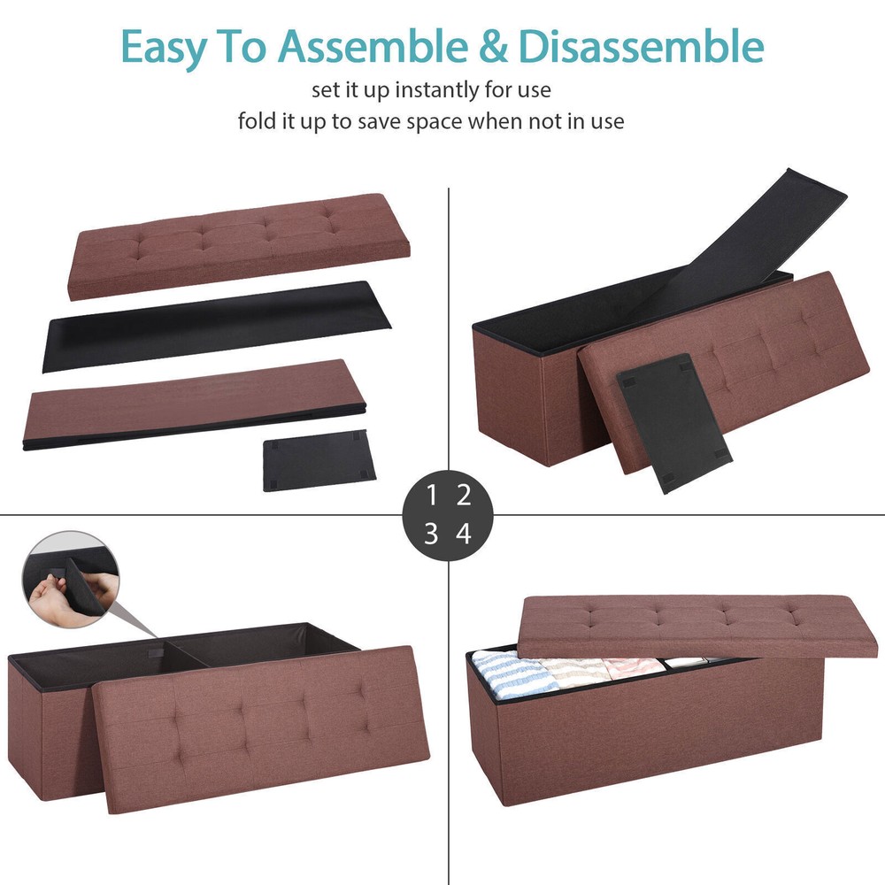 43'' Brown Storage Ottoman Bench Foldable Foot Rest Entryway Stool Rectangular