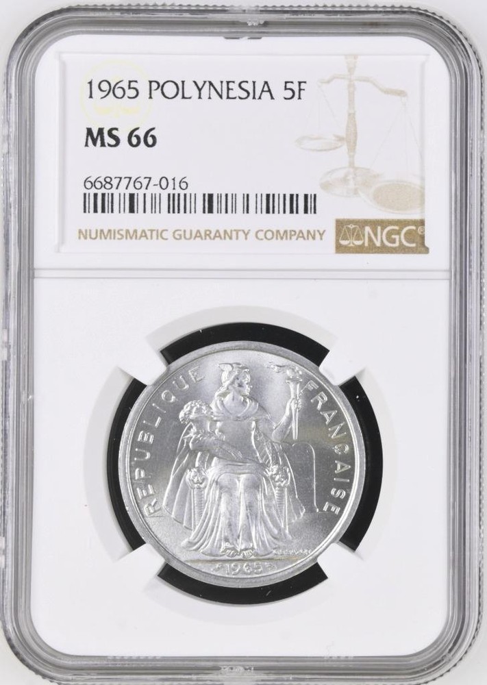 French Polynesia 5 Francs 1965 NGC MS 66