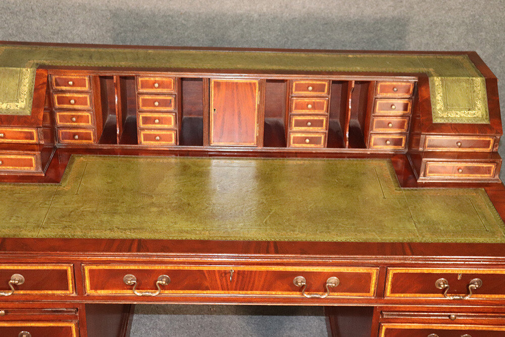 Unique Leather Top English Made Four Piece Executive with Superstructure