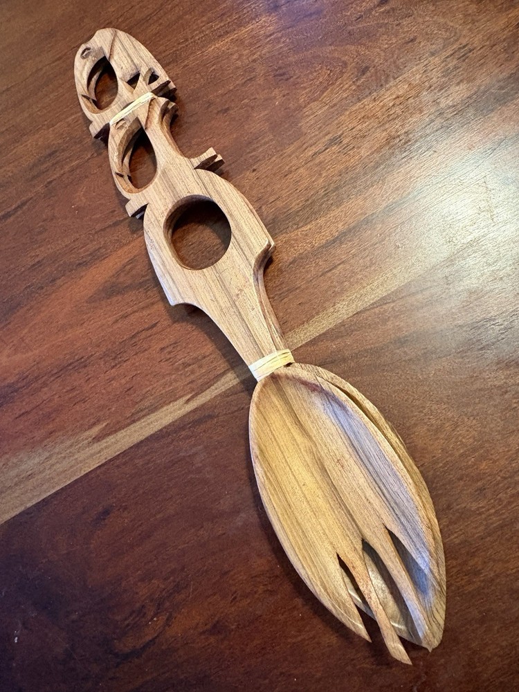 Hand Carved Elephant Salad Fork And Spoon Set