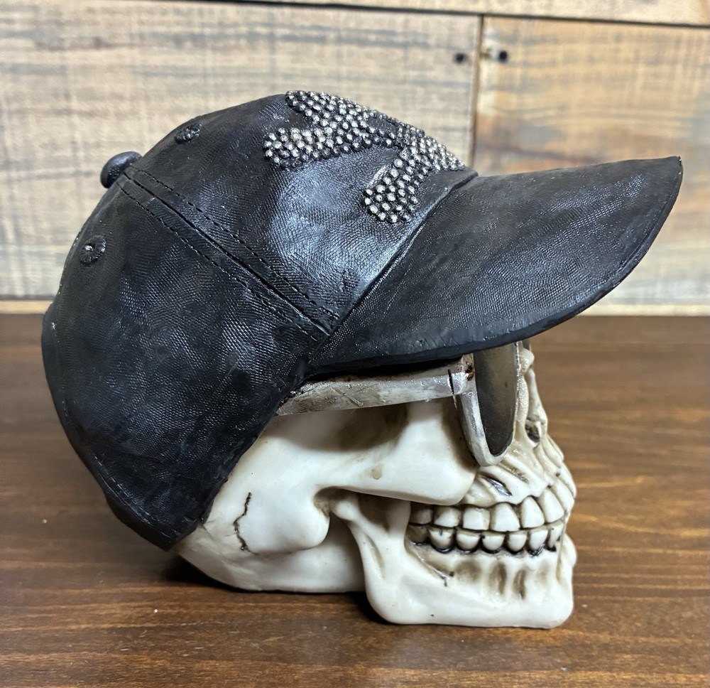 5" SKULL WITH SUNGLASSES AND CAP POLY RESIN