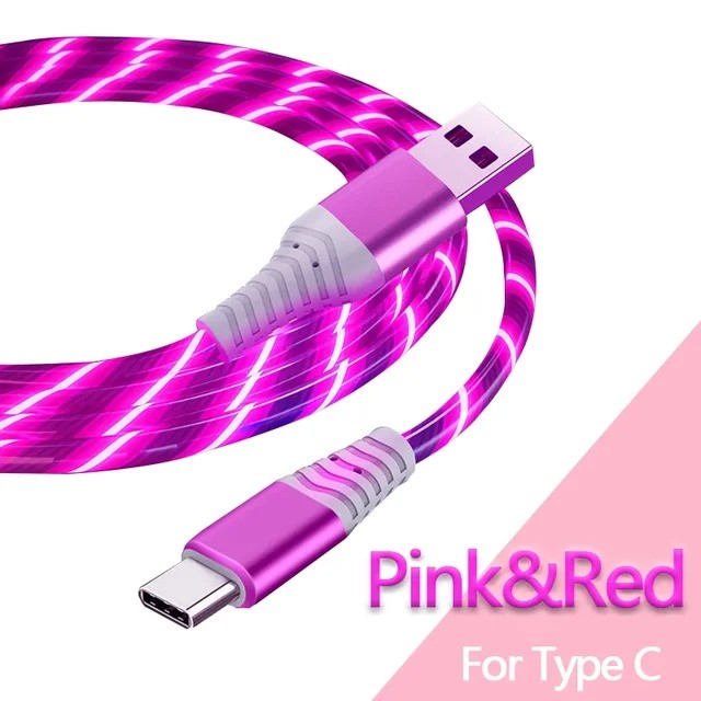 1PC Fast Charging Luminous Smartphone Charging Data Cable1 meter Pink & blue