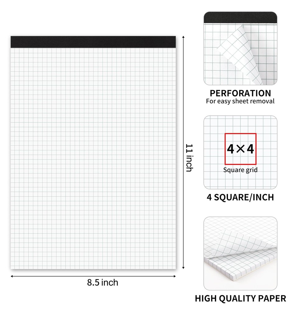 Graph Paper Notebook, 2 8.5" x 11"Varied, 2 Pack-Squared (50 Sheets/Pad)