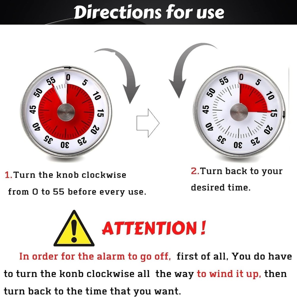 Visual Kitchen Timer Silent Countdown Clock for Home Cooking & Time Management