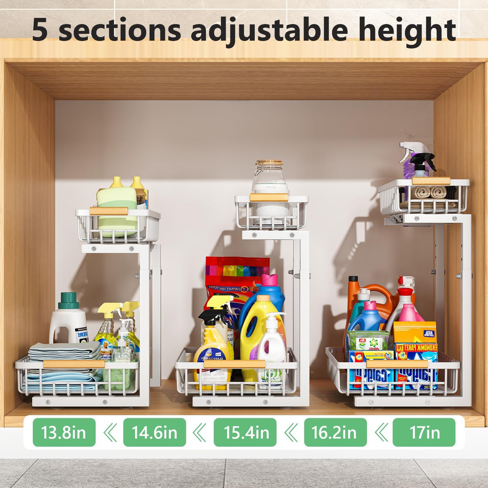 under Sink Organizers,5 Adjustable Height，Metal Pull Out under Sink Organizers a
