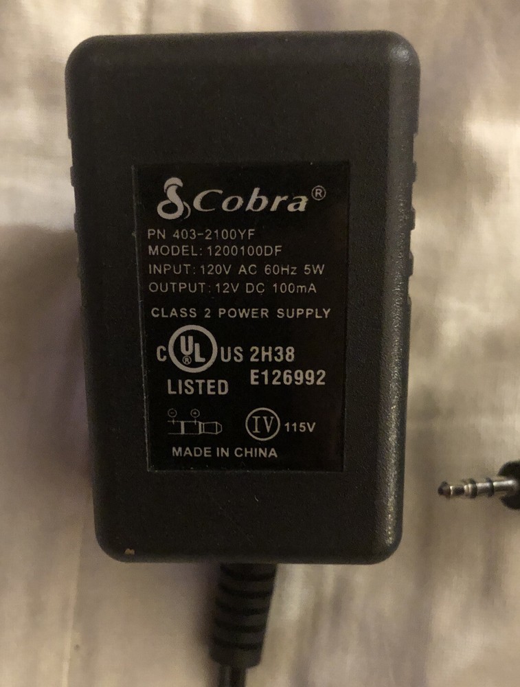 Cobra Split Cable AC Power Adapter Charger 1200100DF