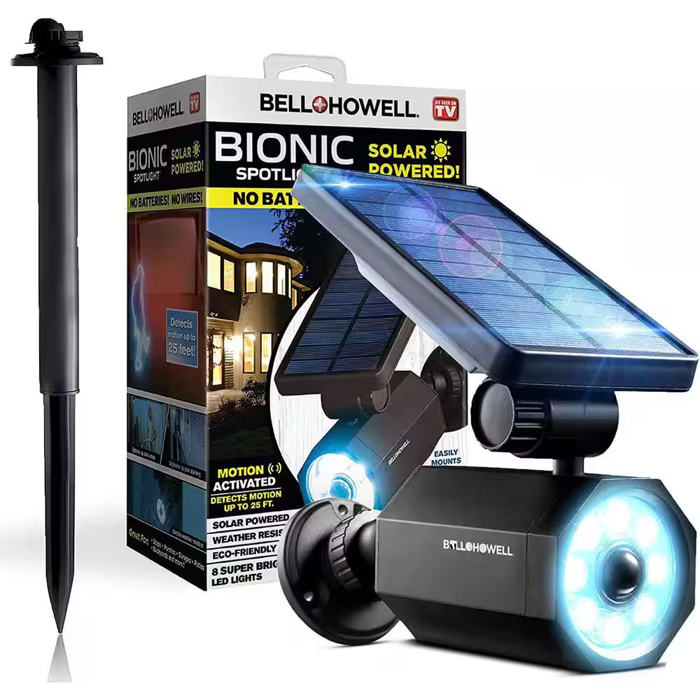 4-Watt Solar Powered Motion Activated Integrated LED Black Outdoor Bionic Spotli