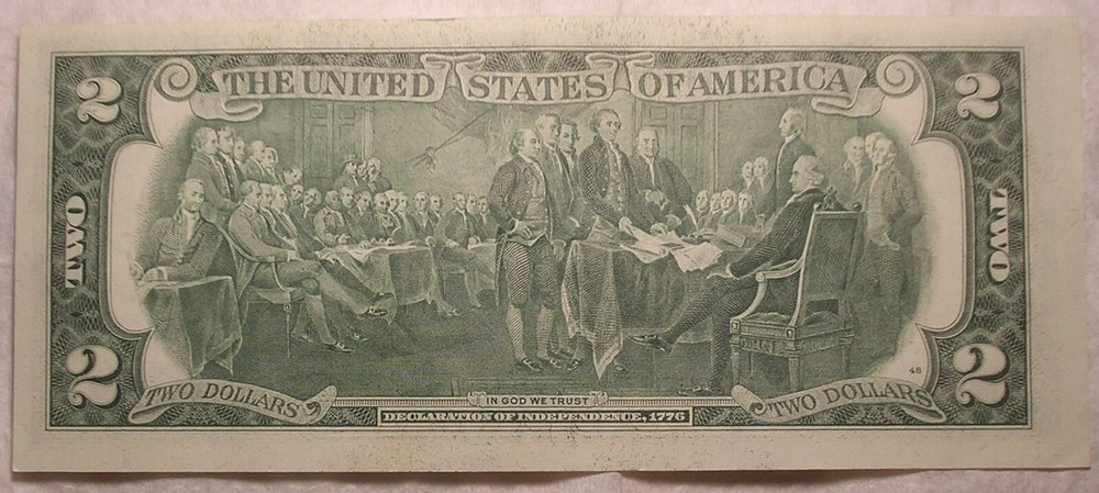 1976 Bicentennial Miscut/Misaligned Error $2 Bill, Very Lightly Circulated, Nice