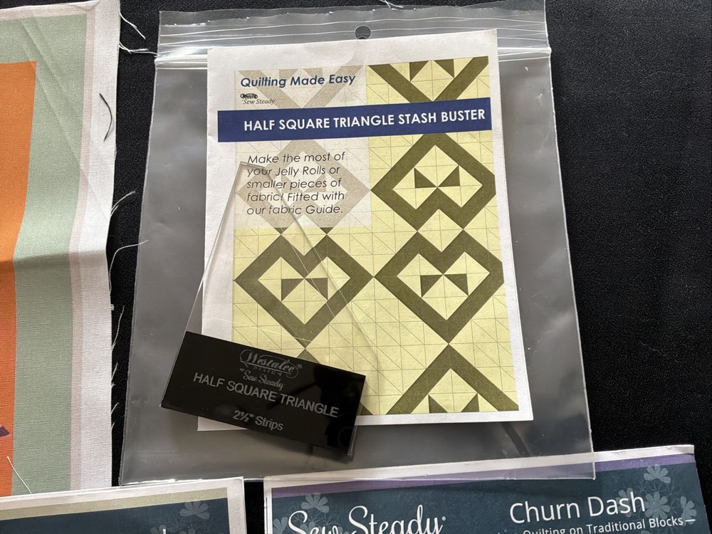Sew Steady Churn Dash Template, Practice Fabric And Half Square Triangle