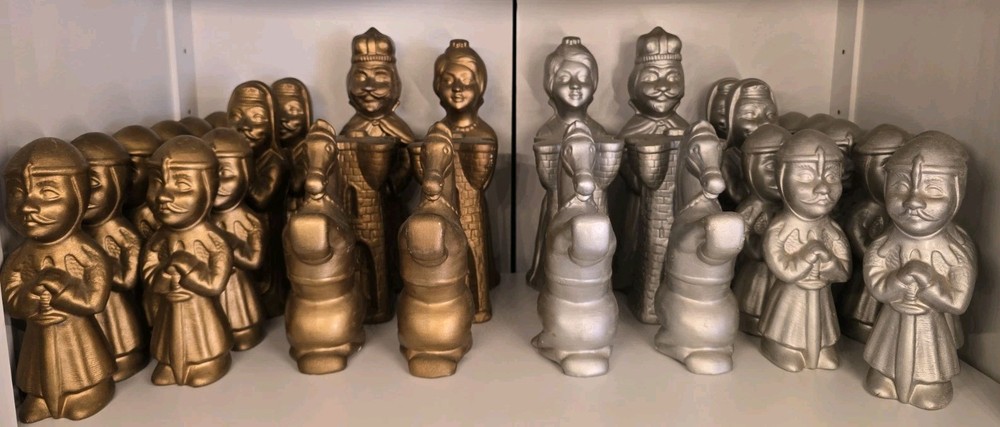 Vintage Oversized Ceramic Medieval Chess Piece Set No Board ~6” Tall