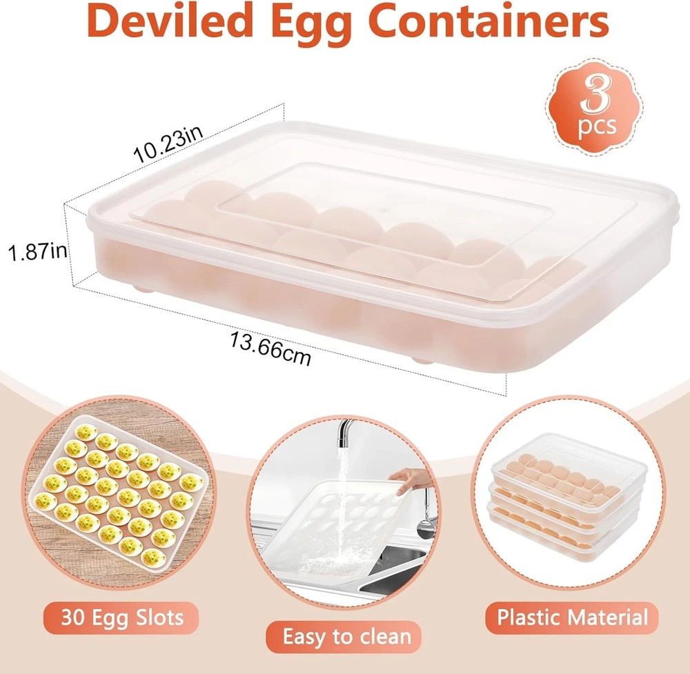 3 Pack Deviled Egg Containers with Lid and 8 Pcs Deviled Egg Injector Piping Too