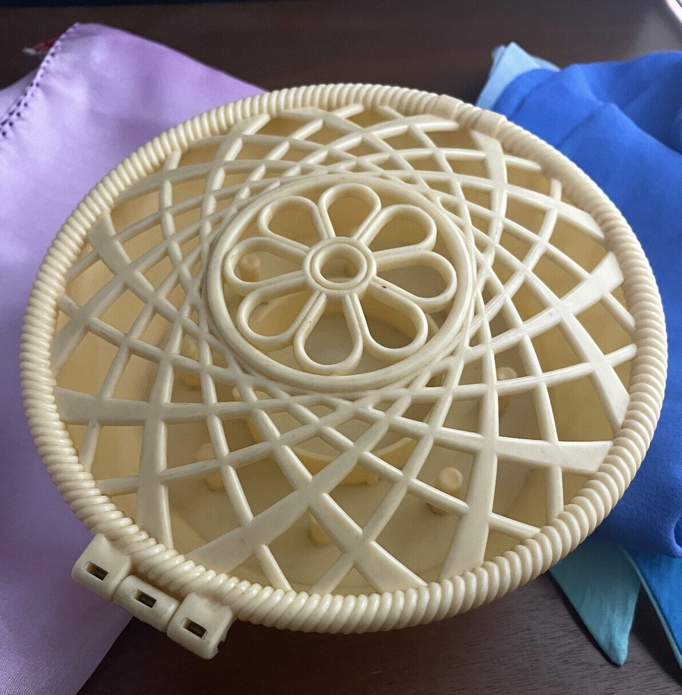 Small Vintage Sewing Basket "Dresden Pie" Celluloid Plastic 6"