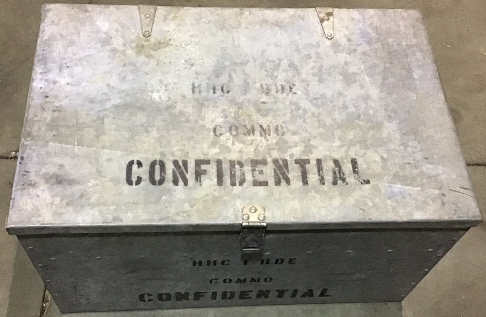Military Riveted Metal Trunk Marked Confidential
