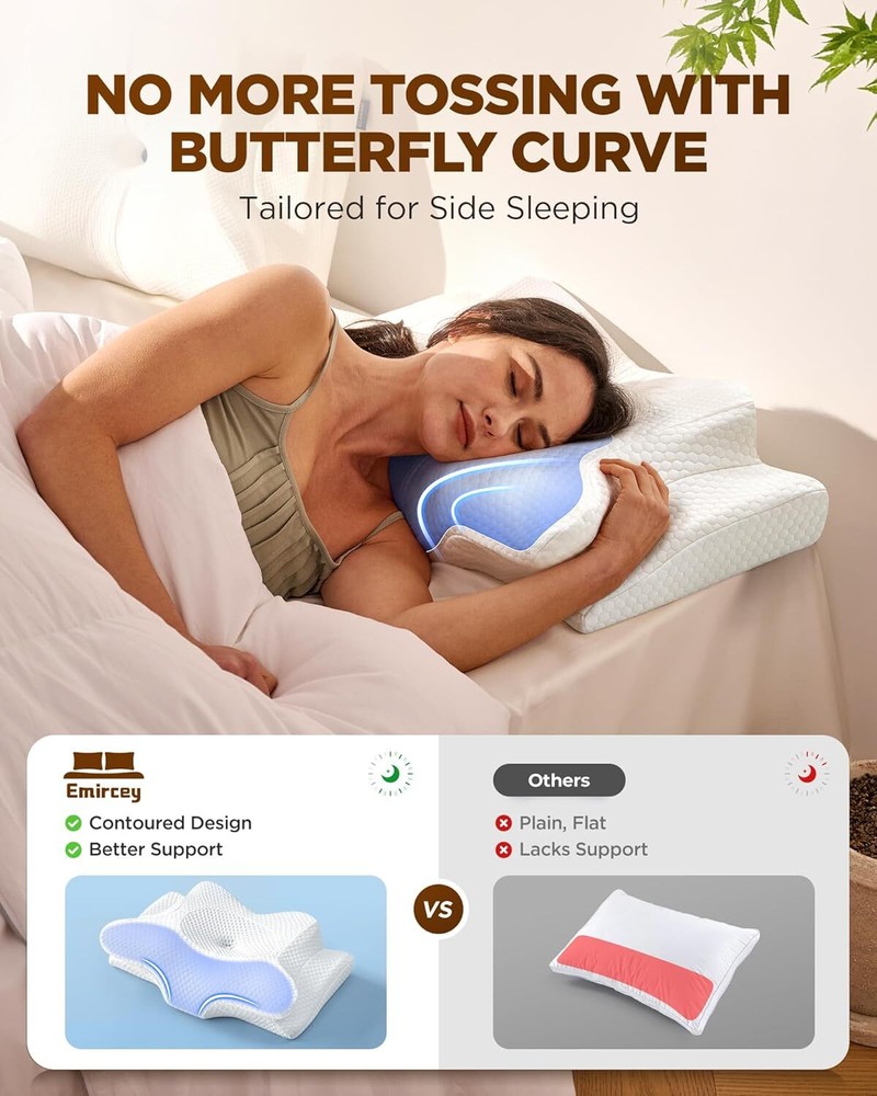 Cervical Pillow, Ergonomic Side Sleeping Pillow for Adults, Memory Foam Pillow