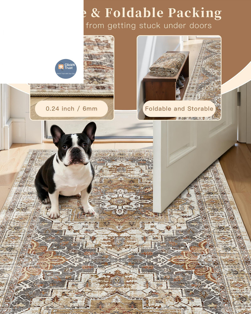 Madane Washable Area Rug 2x3, Small 2' x 3' (Rectangular), Turmeric/Grey