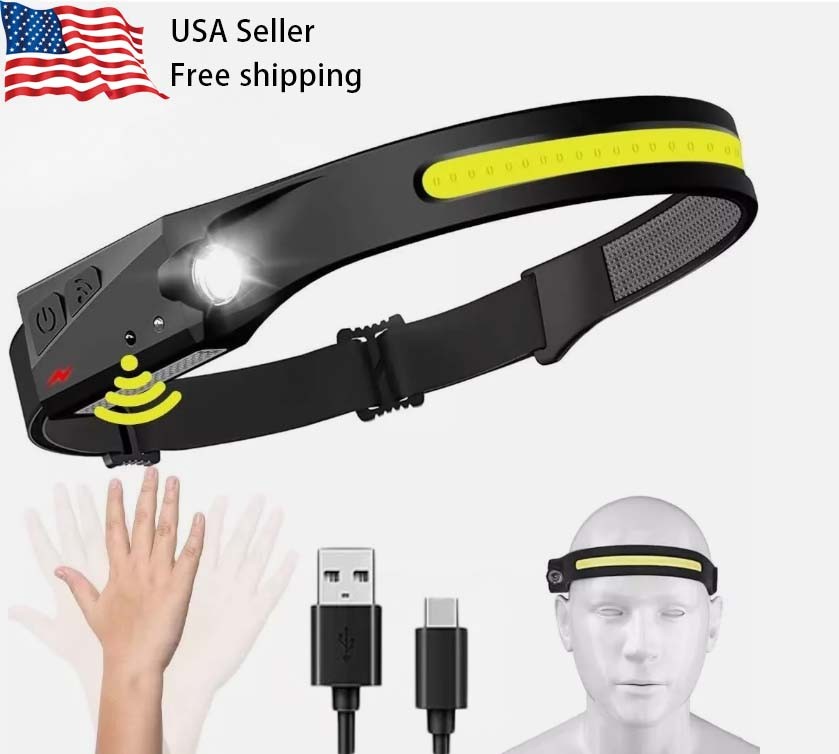 COB LED Headlamp Headlight Torch Work Light Bar Head Band Lamp 2 pack