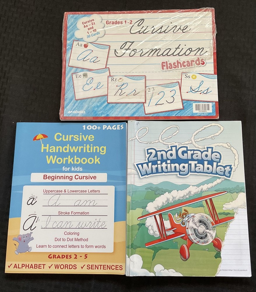 Cursive Handwriting Workbook Grades 2-5 Flashcards 2nd Grade Writing Tablet Set