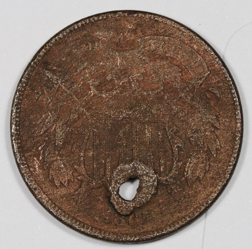 1865 2 Cent Piece.  Holed.  205762