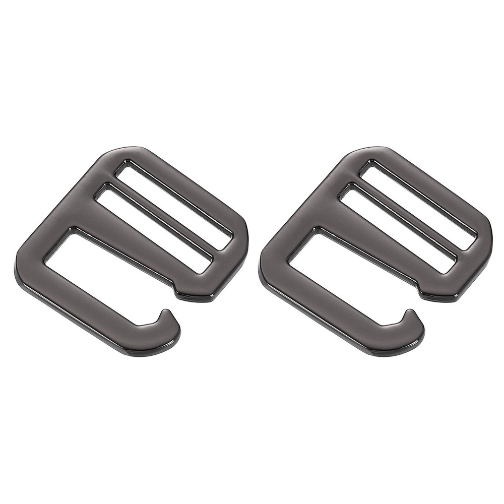 2Pcs G-Hook Webbing Buckles, 20mm Flat Tri-Glide, Metallic Black