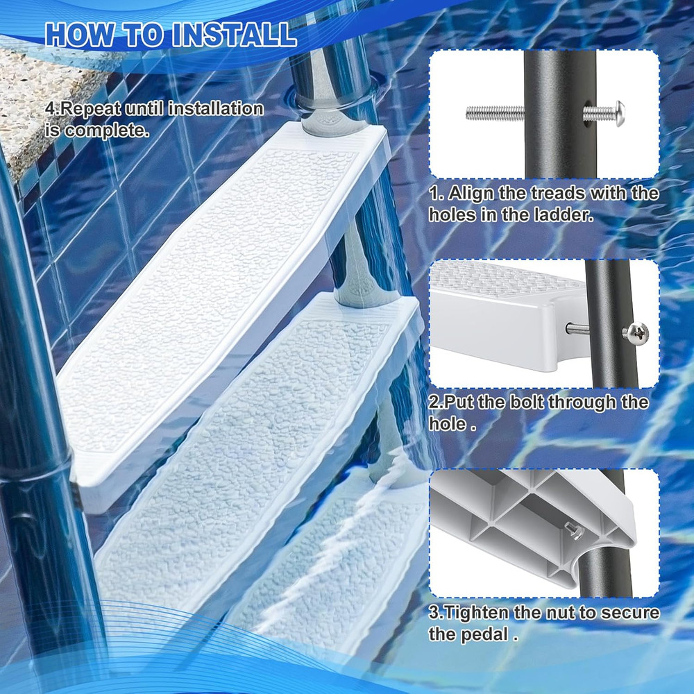 18" Universal Pool Ladder Steps (3-Pack) - Heavy-Duty Molded Plastic Replacement