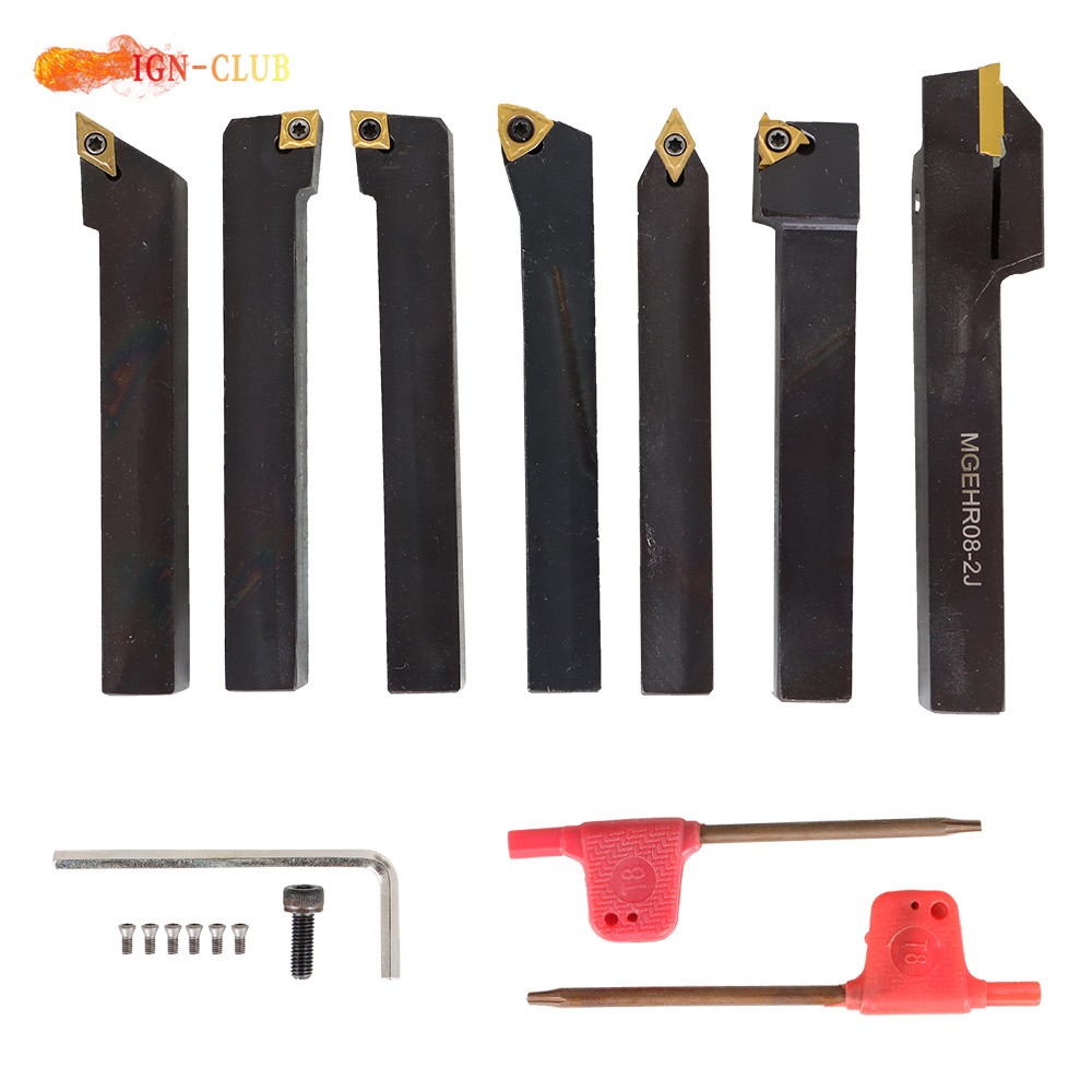 7Pcs Carbide Indexable Turning Tool 1/2" Lathe Tool Bit Thread Insert Holder Kit