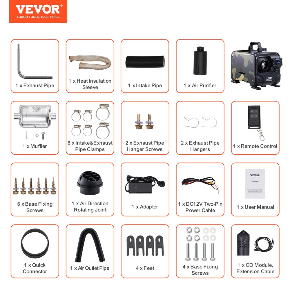 VEVOR Diesel Air Heater All in one 8KW 12V/24V Bluetooth APP Remote Control Car