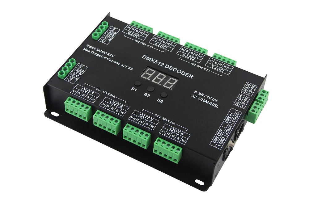 32CH DMX512 RGBW LED Decoder Controller Dimmer DC5-24V 96A 8/16Bit