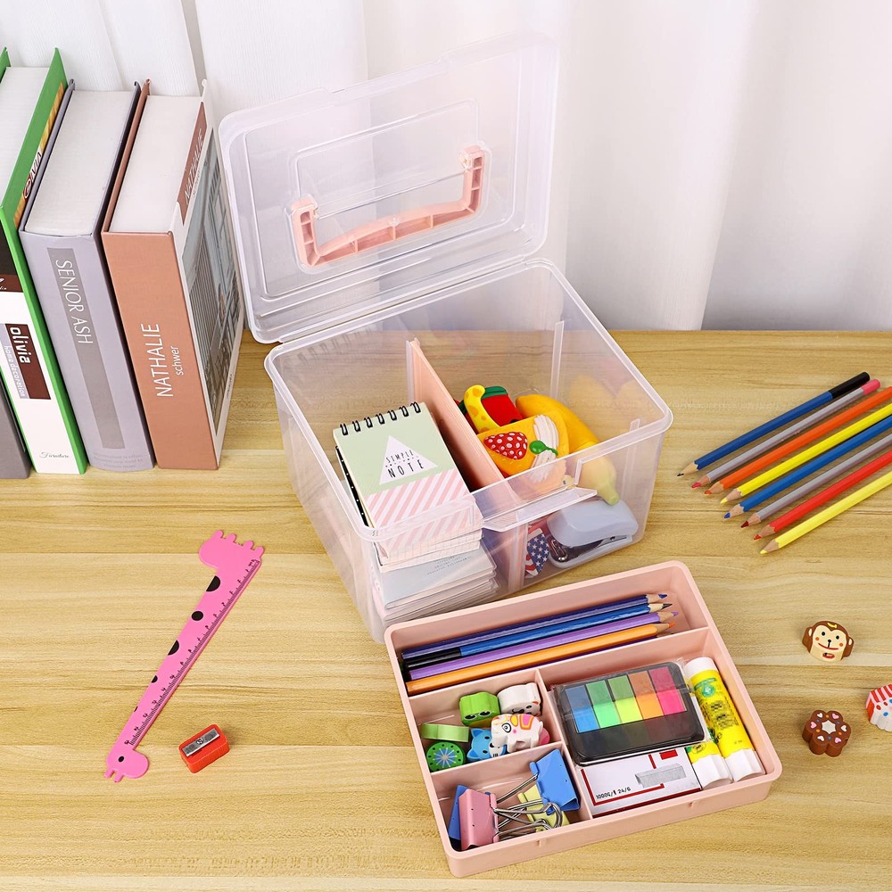 BTSKY 2-Layer Clear Plastic Storage Box w/ Removable Tray - Multi-purpose