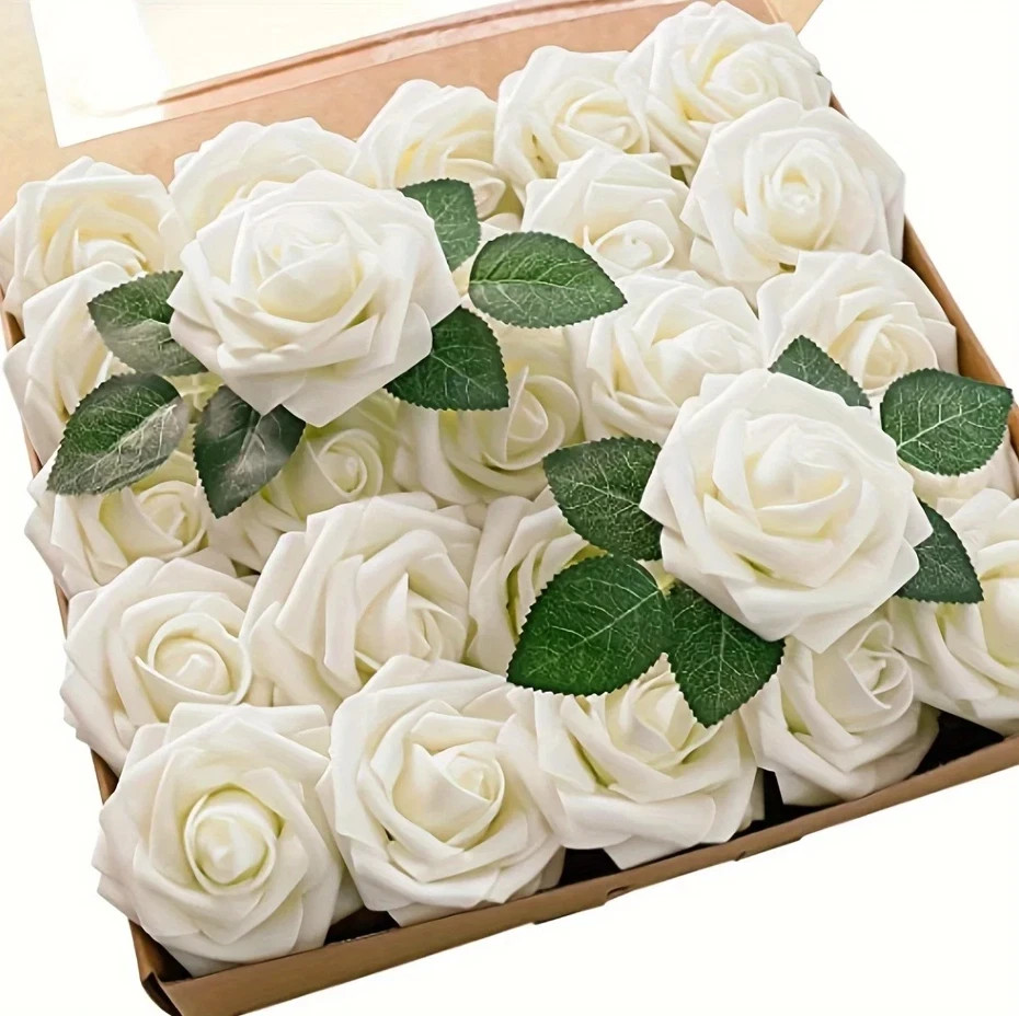 25pcs Artificial Rose Flowers with Stems for DIY Wedding Home Decor NEW
