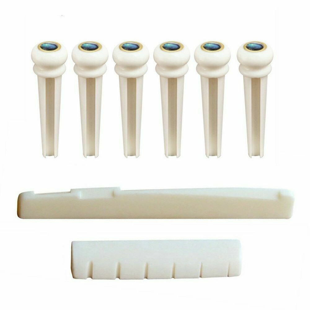 Set of Bone Guitar Saddle Nut Pin String Peg Acoustic Bridge Luthier